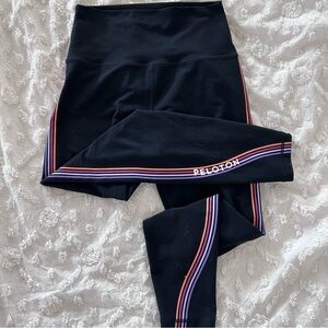 Peloton Black Leggings with Purple and Pink Accent Stripes